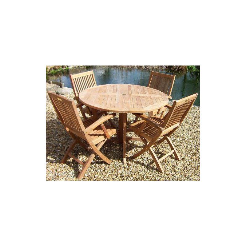 1.2m Teak Circular Gateleg Table with 4 Kiffa Folding Chairs 